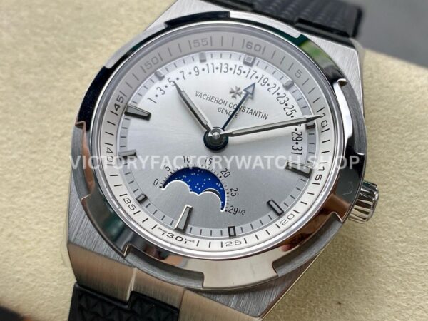 GR Factory Vacheron Constantin Moonphase Retrograde Date ( (5) GR Factory Vacheron Constantin Moonphase Retrograde Date Overseas 41mm Black Rubber Strap Silver Dial