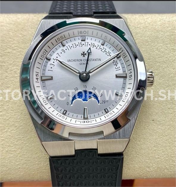 GR Factory Vacheron Constantin Moonphase Retrograde Date ( (7) GR Factory Vacheron Constantin Overseas moonphase retrograde date 41mm black rubber strap silver dial replica watch