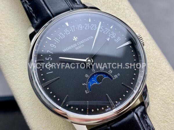 GR Factory Vacheron Constantin Moonphase Retrograde Date O (5) GR Factory Vacheron Constantin Moonphase Retrograde Date Overseas 41mm Steel Black Leather Strap Black Dial