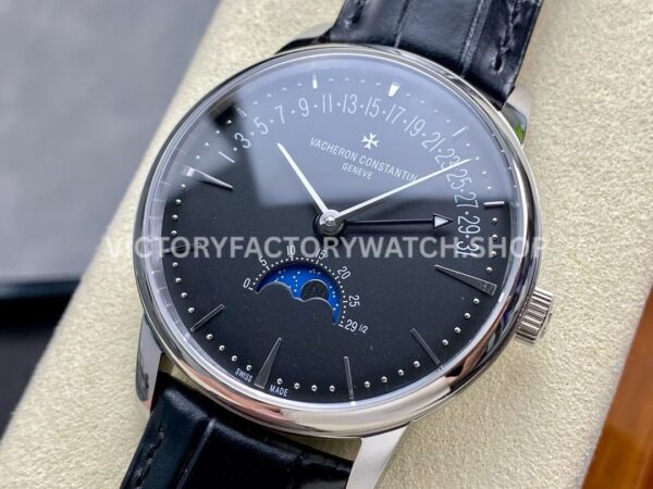 GR Factory Vacheron Constantin Moonphase Retrograde Date O GR Factory Vacheron Constantin Moonphase Retrograde Date Overseas 41mm Steel Black Leather Strap Black Dial
