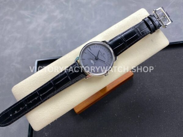 GR Factory Vacheron Constantin Moonphase Retrograde Date Ov (4) GR Factory Vacheron Constantin Moonphase Retrograde Date Overseas 41mm Steel Leather Strap Grey Dial