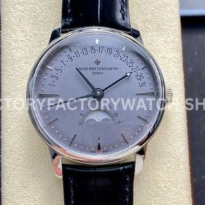 GR Factory Vacheron Constantin Moonphase Retrograde Date Ov (7) GR Factory Vacheron Constantin Overseas moonphase retrograde date 41mm steel leather strap grey dial replica watch