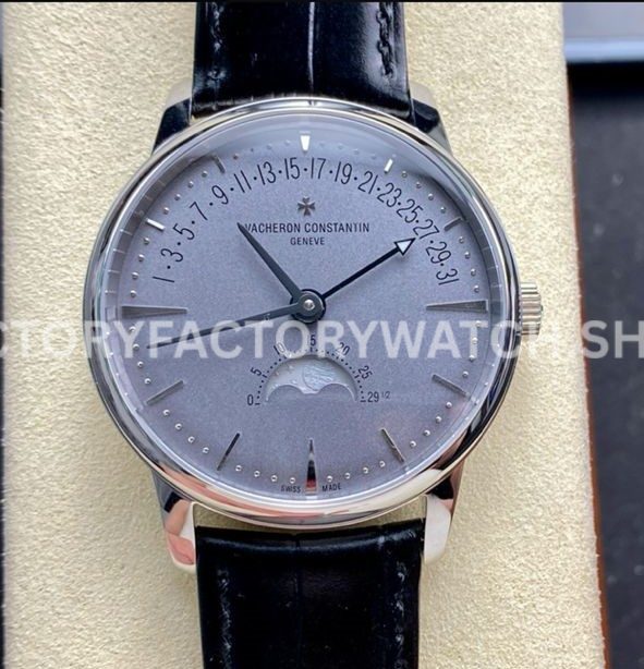 GR Factory Vacheron Constantin Moonphase Retrograde Date Ov (7) GR Factory Vacheron Constantin Overseas moonphase retrograde date 41mm steel leather strap grey dial replica watch