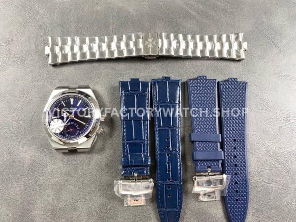 GR Factory Vacheron Constantin Overseas Dual Time 7900V-110A-B334 41mm Stee (5) GR Factory Vacheron Constantin Overseas Dual Time 7900V/110A-B334 41mm Steel Leather Strap Blue Dial