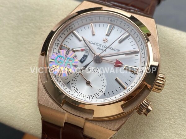 GR Factory Vacheron Constantin Overseas Dual Time 7900V/000R-B336 41mm Rose Gold Leather Strap Silver Dial