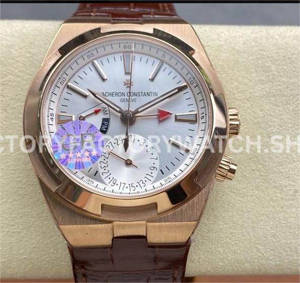 GR Factory Vacheron Constantin Overseas Dual Time 7900V 000R B336 41mm rose gold leather strap silver dial replica watch