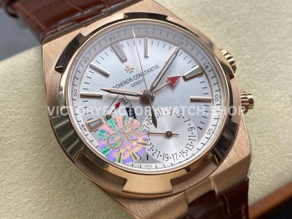 GR Factory Vacheron Constantin Overseas Dual Time 7900V/000R-B336 41mm Rose Gold Leather Strap Silver Dial