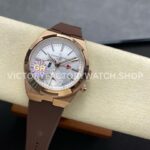 GR Factory Vacheron Constantin Overseas Dual Time 7900V000R-B336 41mm Rose Gold ( (5) GR Factory Vacheron Constantin Overseas Dual Time 7900V/000R-B336 41mm Rose Gold Brown Rubber Strap Silver Dial