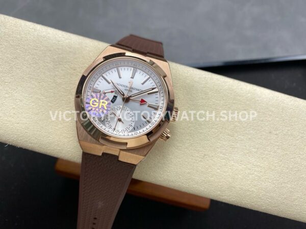 GR Factory Vacheron Constantin Overseas Dual Time 7900V000R-B336 41mm Rose Gold ( (5) GR Factory Vacheron Constantin Overseas Dual Time 7900V/000R-B336 41mm Rose Gold Brown Rubber Strap Silver Dial