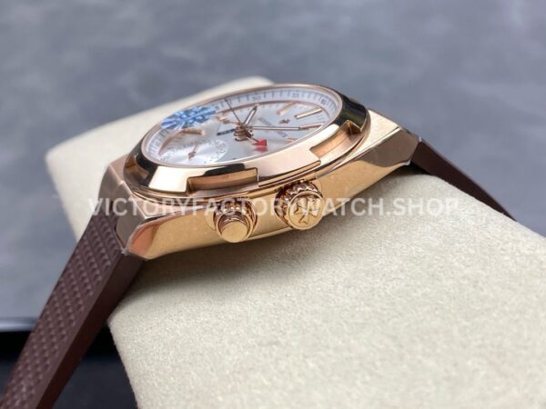 GR Factory Vacheron Constantin Overseas Dual Time 7900V000R-B336 41mm Rose Gold ( (6) GR Factory Vacheron Constantin Overseas Dual Time 7900V/000R-B336 41mm Rose Gold Brown Rubber Strap Silver Dial