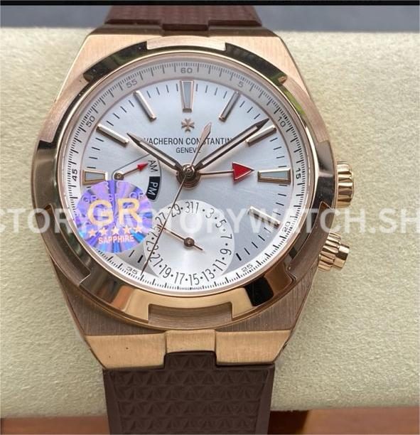 GR Factory Vacheron Constantin Overseas Dual Time 7900V000R-B336 41mm Rose Gold ( (7) GR Factory Vacheron Constantin Overseas Dual Time 7900V 000R B336 41mm rose gold brown rubber strap silver dial replica watch