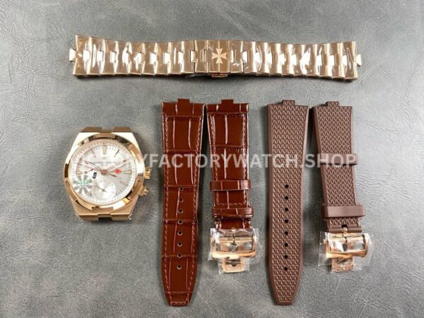 GR Factory Vacheron Constantin Overseas Dual Time 7900V/000R-B336 41mm Rose Gold Leather Strap Silver Dial