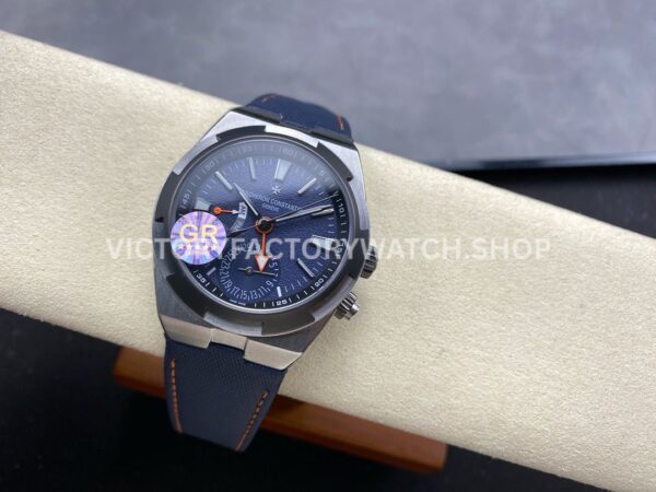 GR Factory Vacheron Constantin Overseas Dual Time 7910V000T-B922 41mm (4) GR Factory Vacheron Constantin Overseas Dual Time 7910V/000T-B922 41mm Titanium Canvas Strap Gray Blue Dial