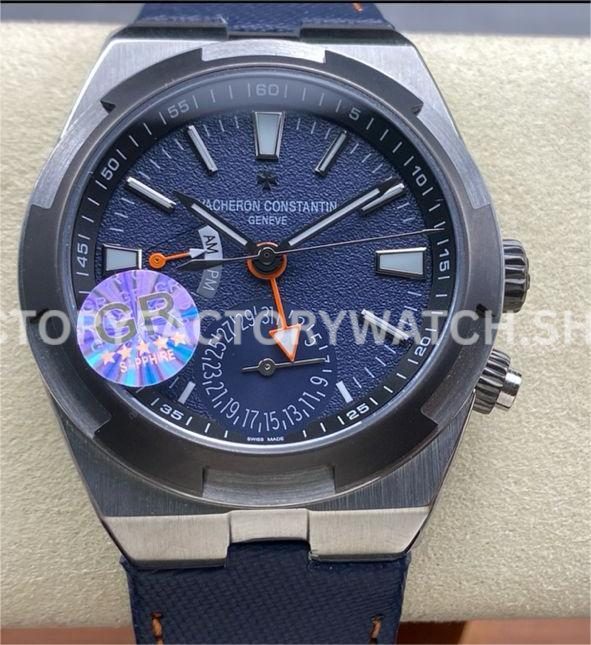 GR Factory Vacheron Constantin Overseas Dual Time 7910V000T-B922 41mm GR Factory Vacheron Constantin Overseas Dual Time 7910V 000T B922 41mm titanium canvas strap gray blue dial replica watch