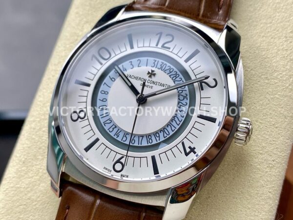 GR Factory Vacheron Constantin Quai de l'Ile 4500S000A-B195 41 (3) GR Factory Vacheron Constantin Quai de l'Ile 4500S/000A-B195 41mm Steel Brown Leather Strap Arabic Numerals Silver Dial