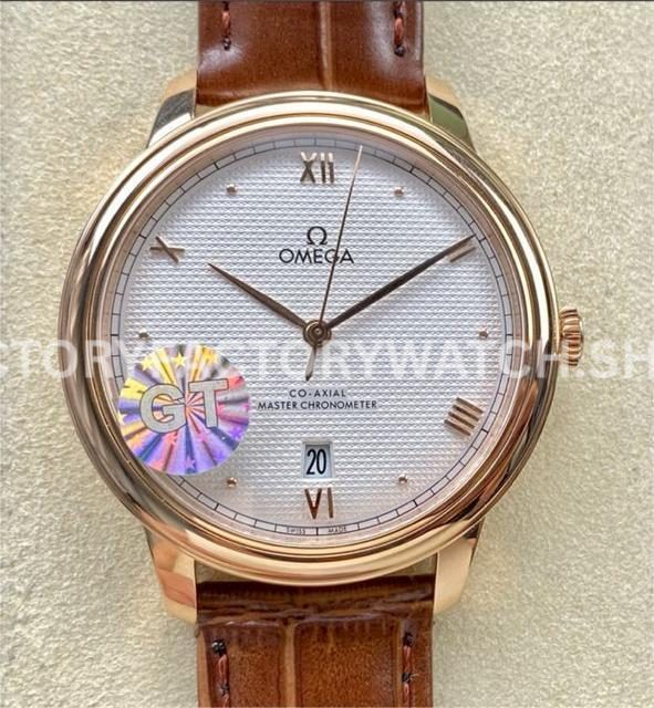 GT Factory Omega De Ville Co-Axial 434.53.40.20.02.001 40mm Rose Gold Leather (4) GT Factory Omega De Ville Co-Axial 434.53.40.20.02.001 40mm rose gold leather strap rose gold point Roman numeral silver pupil dial replica watch