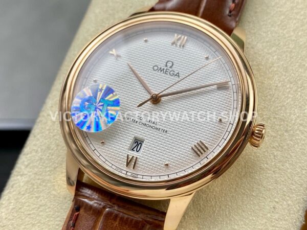 GT Factory Omega De Ville Co-Axial 434.53.40.20.02.001 40mm Rose Gold Leather St (1) GT Factory Omega De Ville Co-Axial 434.53.40.20.02.001 40mm Rose Gold Leather Strap Rose Gold Point Roman Number Silver Pupil Dial