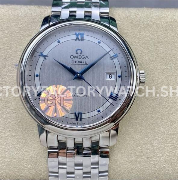 GT Factory Omega De Ville Prestige 424.10.40.20.02.001 39.5mm Full Steel Blue Roman Number Silver Dial (6) GT Factory Omega De Ville Prestige 424.10.40.20.02.001 39.5mm full steel blue Roman numeral silver dial replica watch