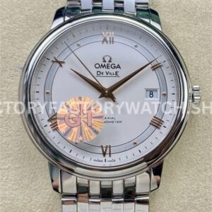 GT Factory Omega De Ville Prestige 424.10.40.20.02.002 39.5mm full steel gold Roman numeral silver dial replica watch