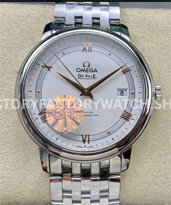 GT Factory Omega De Ville Prestige 424.10.40.20.02.002 39.5mm Full Steel Gold Roman Number Silver Dial (4) GT Factory Omega De Ville Prestige 424.10.40.20.02.002 39.5mm full steel gold Roman numeral silver dial replica watch