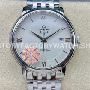 GT Factory Omega De Ville Prestige 424.10.40.20.02.003 39.5mm full steel Roman numeral white dial replica watch