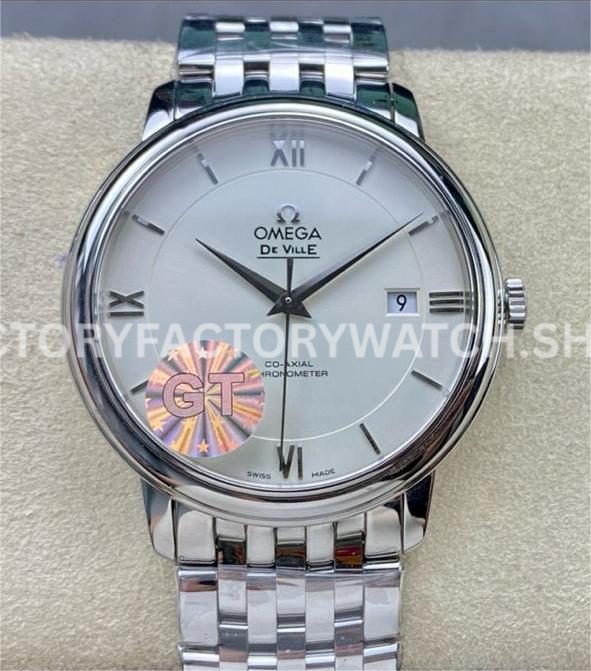 GT Factory Omega De Ville Prestige 424.10.40.20.02.003 39.5mm full steel Roman numeral white dial replica watch
