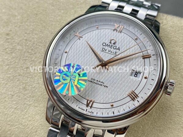 GT Factory Omega De Ville Prestige 424.10.40.20.02.004 39.5mm Full Steel Gold Roman Number Sil GT Factory Omega De Ville Prestige 424.10.40.20.02.004 39.5mm Full Steel Gold Roman Number Silver Web Weaving Dial