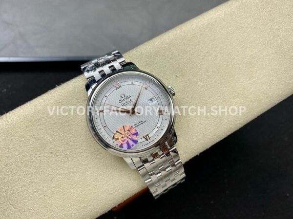 GT Factory Omega De Ville Prestige 424.10.40.20.02.004 39.5mm Full Steel Gold Roman Number Sil (7) GT Factory Omega De Ville Prestige 424.10.40.20.02.004 39.5mm Full Steel Gold Roman Number Silver Web Weaving Dial