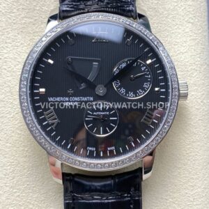 KM Factory Vacheron Constantin Patrimony 47200000G-9019 40mm White Gold Leather Strap Diamond Bezel Black ( (6) KM Factory Vacheron Constantin Patrimony 47200 000G 9019 40mm white gold leather strap diamond bezel black dial replica watch