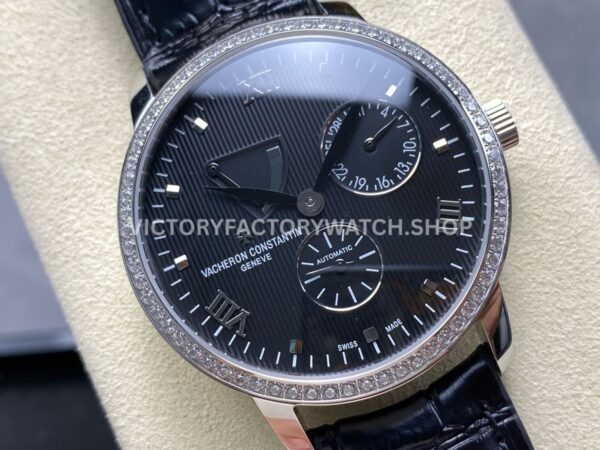 KM Factory Vacheron Constantin Patrimony 47200000G-9019 40mm White Gold Leather Strap Diamond Bezel Black ( (8) KM Factory Vacheron Constantin Patrimony 47200/000G-9019 40mm White Gold Leather Strap Diamond Bezel Black Dial