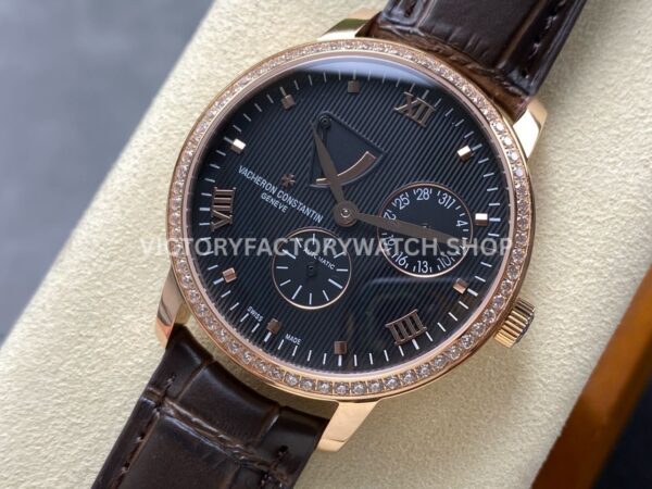 KM Factory Vacheron Constantin Patrimony 47200000J-9018 40mm Rose Gold Leather Strap Diamond Bezel Black Di ( (5) KM Factory Vacheron Constantin Patrimony 47200000J-9018 40mm Rose Gold Leather Strap Diamond Bezel Black Dial