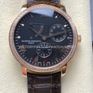 KM Factory Vacheron Constantin Patrimony 47200000J-9018 40mm Rose Gold Leather Strap Diamond Bezel Black Di ( (8) KM Factory Vacheron Constantin Patrimony 47200 000J 9018 40mm rose gold leather strap diamond bezel black dial replica watch