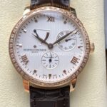 KM Factory Vacheron Constantin Patrimony 47200000J-9018 Rose Gold Diamond Bezel White Dial (2) KM Factory Vacheron Constantin Patrimony 47200 000J 9018 40mm rose gold leather strap diamond bezel white dial replica watch