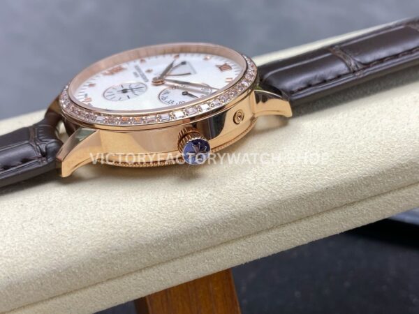 KM Factory Vacheron Constantin Patrimony 47200000J-9018 Rose Gold Diamond Bezel White Dial (5) KM Factory Vacheron Constantin Patrimony 47200/000J-9018 40mm Rose Gold Leather Strap Diamond Bezel White Dial