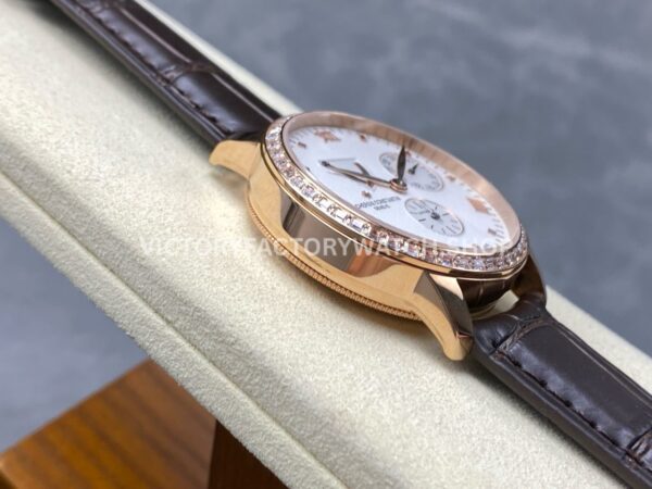 KM Factory Vacheron Constantin Patrimony 47200000J-9018 Rose Gold Diamond Bezel White Dial (8) KM Factory Vacheron Constantin Patrimony 47200/000J-9018 40mm Rose Gold Leather Strap Diamond Bezel White Dial