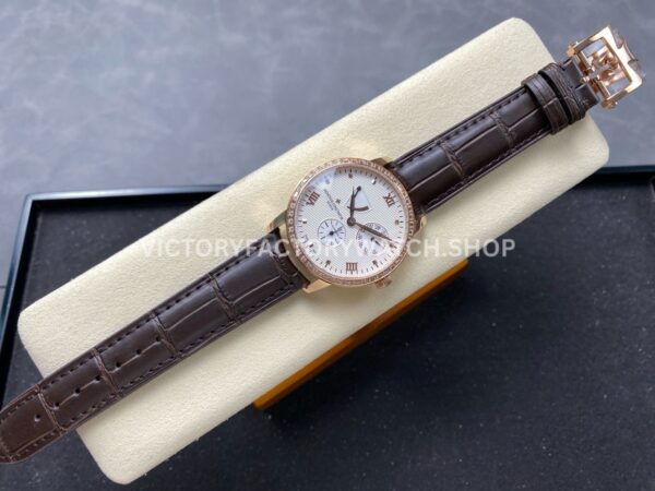 KM Factory Vacheron Constantin Patrimony 47200000J-9018 Rose Gold Diamond Bezel White Dial (9) KM Factory Vacheron Constantin Patrimony 47200/000J-9018 40mm Rose Gold Leather Strap Diamond Bezel White Dial