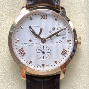 KM Factory Vacheron Constantin Patrimony 47200000J-9018 Rose Gold White Dial (2) KM Factory Vacheron Constantin Patrimony 47200 000J 9018 40mm rose gold leather strap white dial replica watch