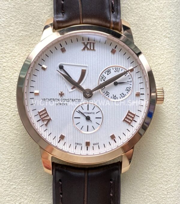 KM Factory Vacheron Constantin Patrimony 47200000J-9018 Rose Gold White Dial (2) KM Factory Vacheron Constantin Patrimony 47200 000J 9018 40mm rose gold leather strap white dial replica watch