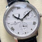 KM Factory Vacheron Constantin Patrimony 47200/000G-9019 40mm Leather Strap White Gold Diamond Bezel White Dial
