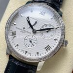 KM Factory Vacheron Constantin Patrimony 47200/000G-9019 40mm Leather Strap White Gold Diamond Bezel White Dial