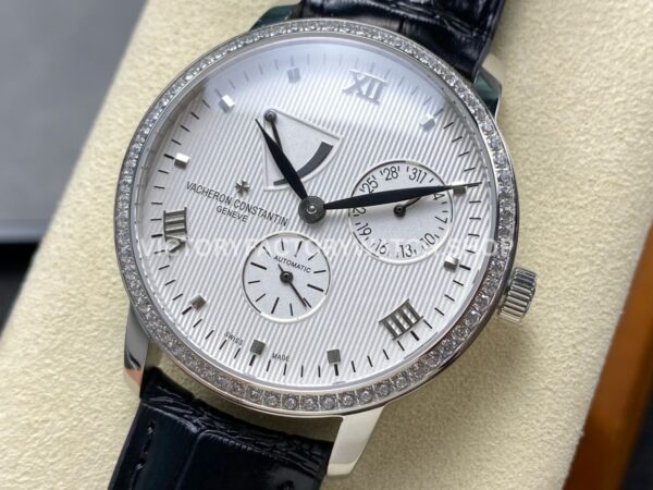 KM Factory Vacheron Constantin Patrimony 47200/000G-9019 40mm Leather Strap White Gold Diamond Bezel White Dial