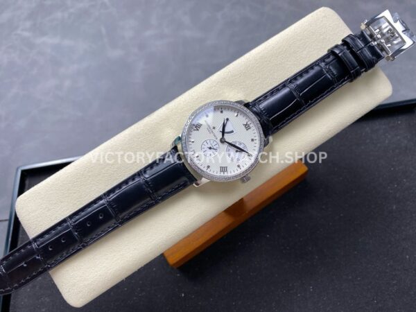 KM Factory Vacheron Constantin Patrimony 47200/000G-9019 40mm Leather Strap White Gold Diamond Bezel White Dial