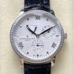 KM Factory Vacheron Constantin Patrimony 47200 000G 9019 40mm white gold leather strap diamond bezel white dial replica watch