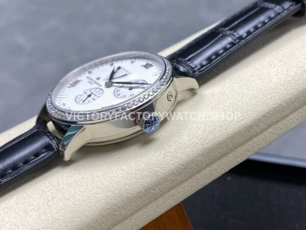 KM Factory Vacheron Constantin Patrimony 47200/000G-9019 40mm Leather Strap White Gold Diamond Bezel White Dial