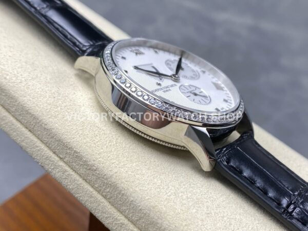KM Factory Vacheron Constantin Patrimony 47200/000G-9019 40mm Leather Strap White Gold Diamond Bezel White Dial