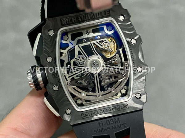 KU Factory Richard Mille RM 11-03 44.5mm Carbon Fiber Black Rubber Strap Skeletonized Dial