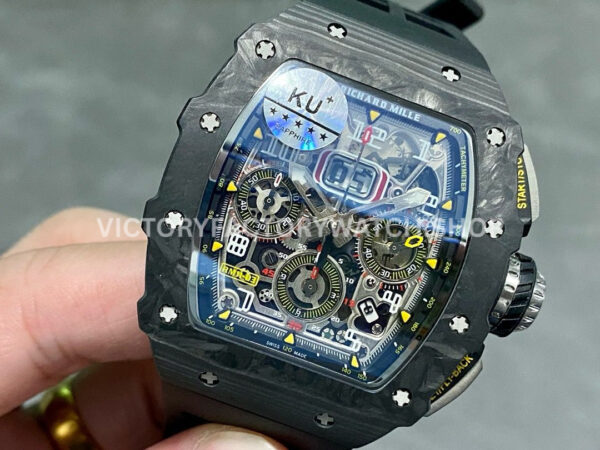 KU Factory Richard Mille RM 11-03 44.5mm Carbon Fiber Black Rubber Strap Skeletonized Dial