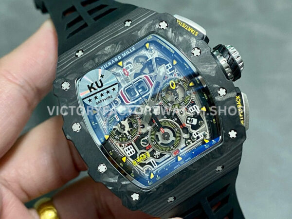 KU Factory Richard Mille RM 11-03 44.5mm Carbon Fiber Black Rubber Strap Skeletonized Dial