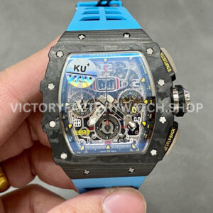 KU Factory Richard Mille RM 11-03 carbon fiber blue rubber strap Arabic numerals skeletonized dial