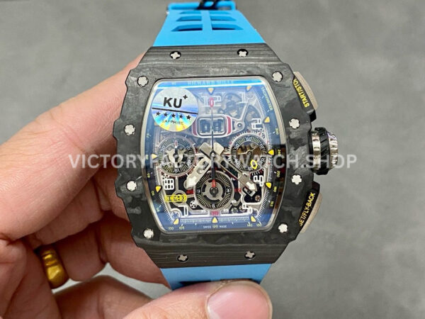 KU Factory Richard Mille RM 11-03 carbon fiber blue rubber strap Arabic numerals skeletonized dial